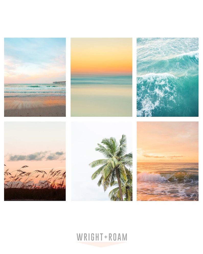 Set of 6 Beach Prints, Colorful Beach Photography, Sunset Tropical Print, Dorm Art, Set of beach prints, surf print, Coastal wall art image 2