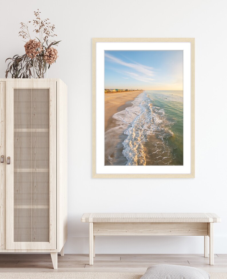 Sunset Beach Print, Aerial Ocean Photography, Wrightsville Beach Photography, Large Poster Ocean Art, Tropical Surf Print, Coastal Decor image 2