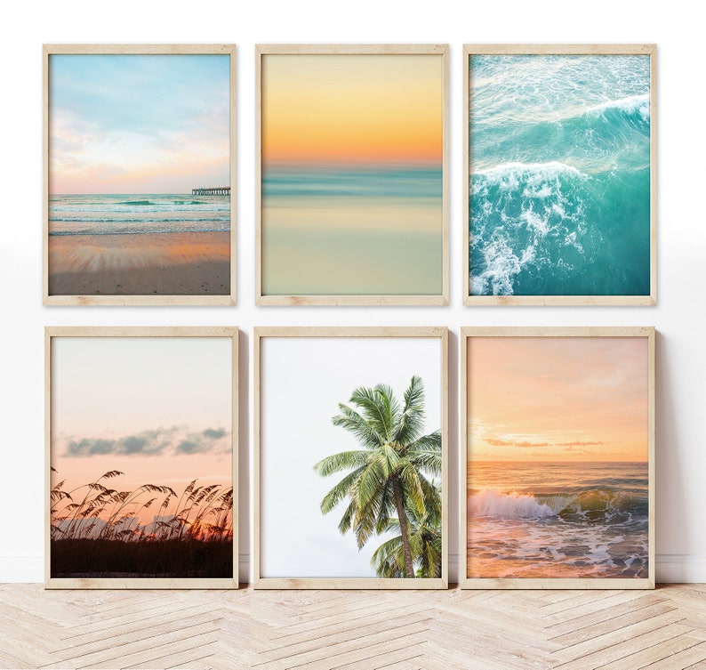 Set of 6 Beach Prints, Colorful Beach Photography, Sunset Tropical Print, Dorm Art, Set of beach prints, surf print, Coastal wall art image 3