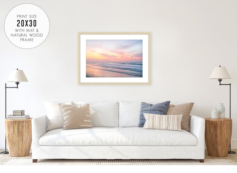 Sunset Beach Print, Calming Beach Photography, Pastel Ocean Print, Coastal Living Room Decor, Large Wall Art, Surf Print, Tropical Print image 8