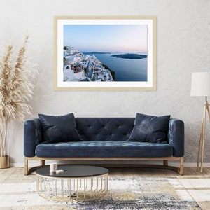 Sunset Caldera Greece Print, Fira Santorini Landsape, Blue Wall Art, Coastal Travel Photography, Mediterranean Art, Sunset Greek art image 2