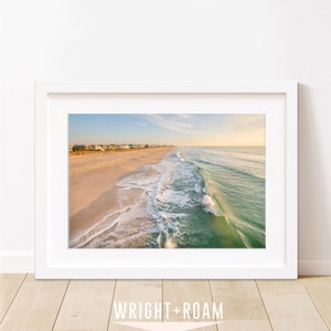 Aerial Wrightsville Beach Print, Sunset Beach Photograph, Large Poster Ocean Art, Tropical Surf Print, Coastal Decor