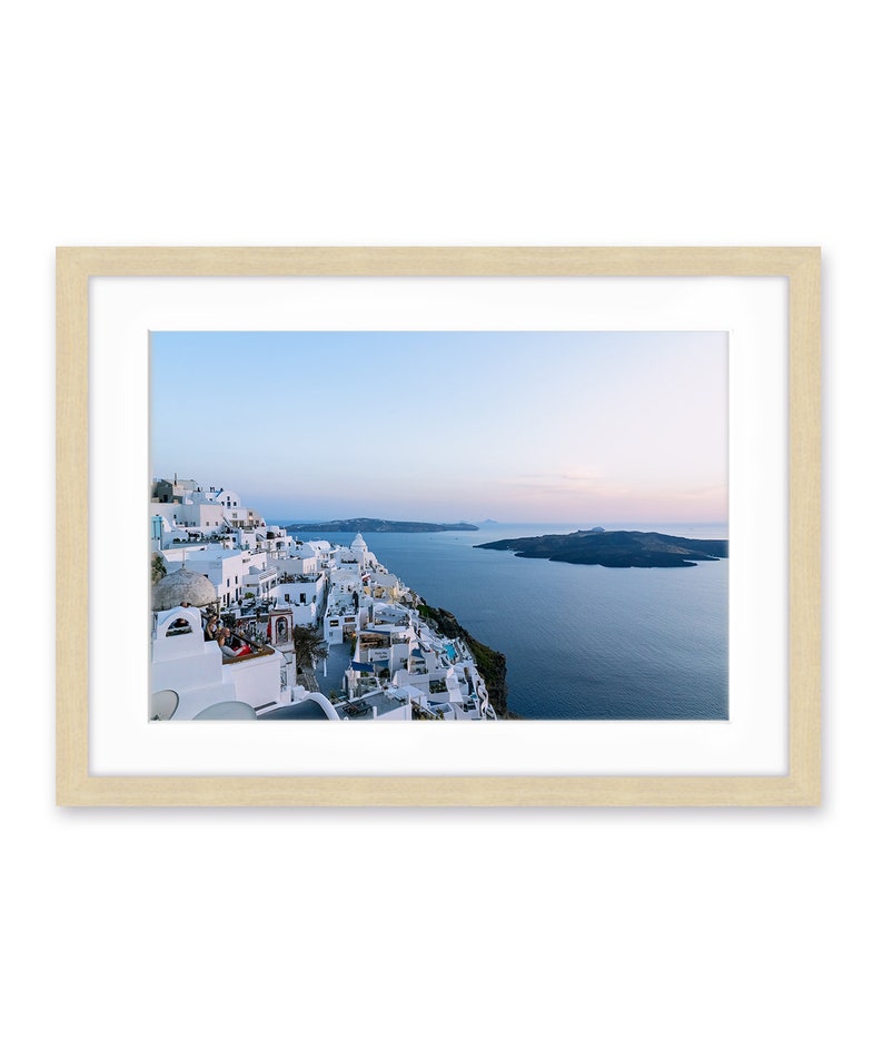 Sunset Caldera Greece Print, Fira Santorini Landsape, Blue Wall Art, Coastal Travel Photography, Mediterranean Art, Sunset Greek art image 8