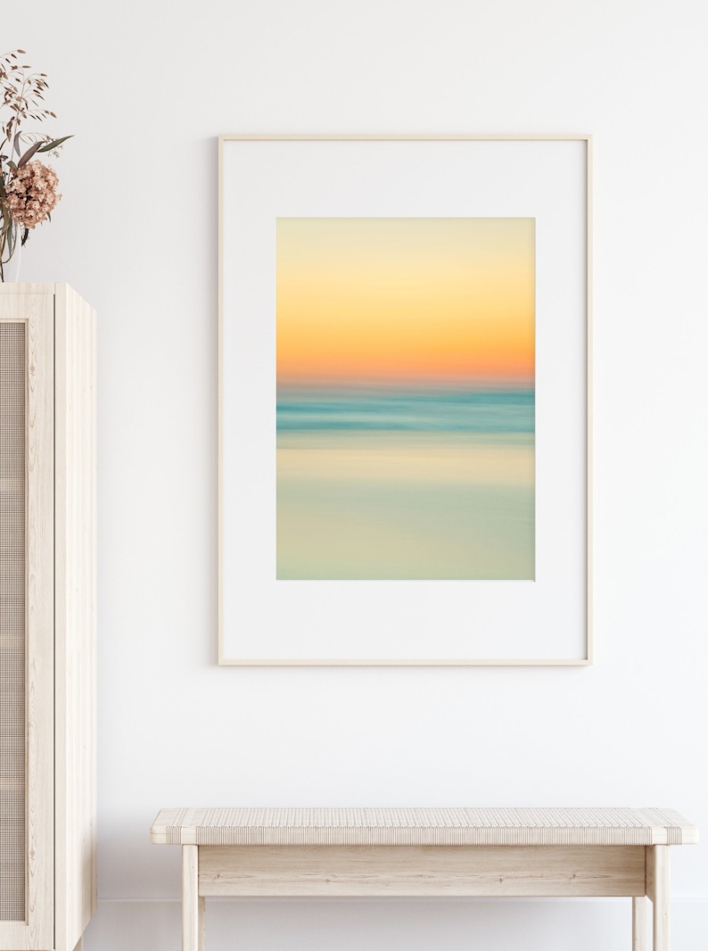 Abstract Beach Print, Minimalist Abstract Art Print, Sunrise Beach Photography, Calming Pastel Art, Modern Tropical Print, Coastal Decor image 1