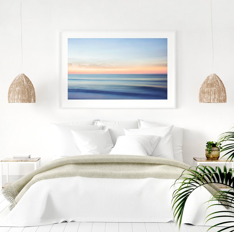 Minimal Blue Beach Print, Abstract beach photography, Calming Blue Wall Art, Coastal Living Room Decor, Tropical Dorm Wall Art, Surf Print image 2