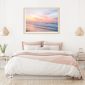 Sunset Beach Print, Calming Beach Photography, Pastel Ocean Print, Coastal Living Room Decor, Large Wall Art, Surf Print, Tropical Print image 4