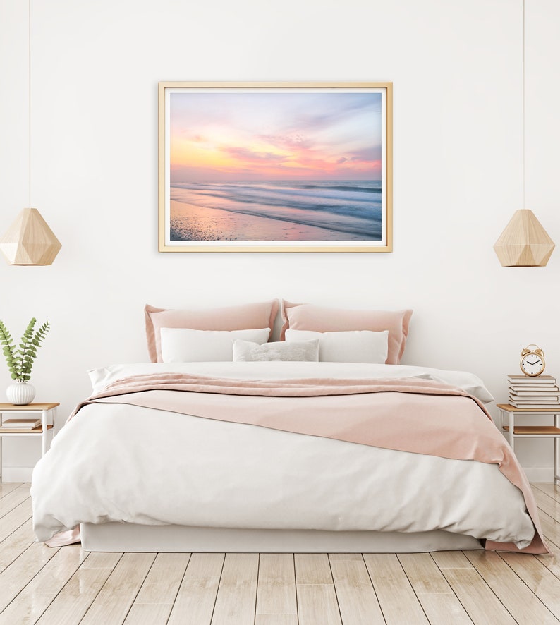 Sunset Beach Print, Calming Beach Photography, Pastel Ocean Print, Coastal Living Room Decor, Large Wall Art, Surf Print, Tropical Print image 4