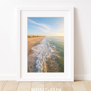 Sunset Beach Print, Aerial Ocean Photography, Wrightsville Beach Photography, Large Poster Ocean Art, Tropical Surf Print, Coastal Decor image 1