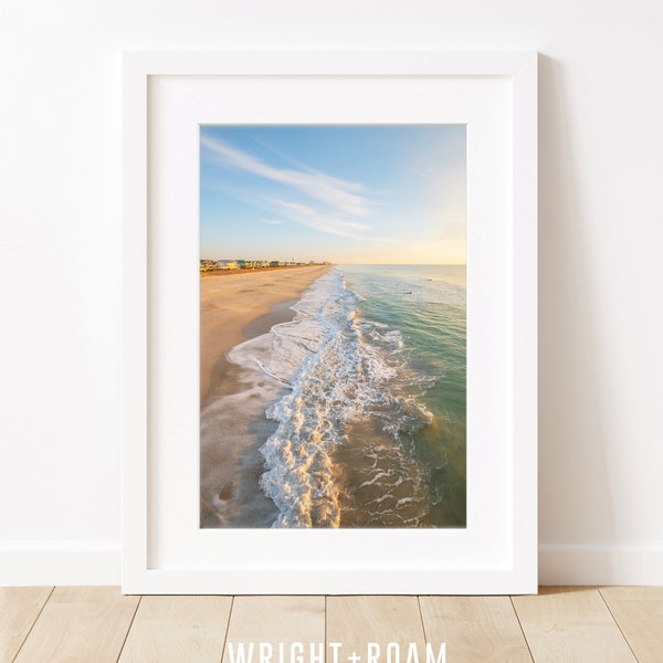Sunset Beach Print, Aerial Ocean Photography, Wrightsville Beach Photography, Large Poster Ocean Art, Tropical Surf Print, Coastal Decor