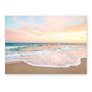 Sunset Beach Print, Pastel Beach Photography, Calming Ocean Print, Large Poster Wrightsville Beach Art, Tropical Surf Print, Coastal Decor image 2