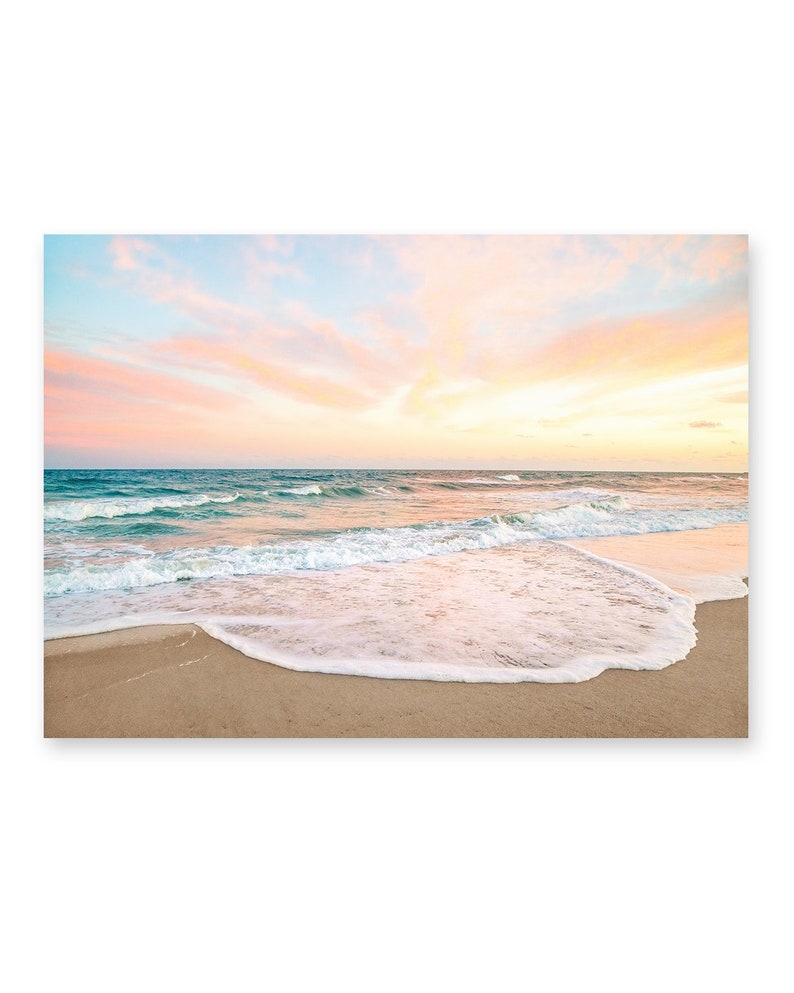 Sunset Beach Print, Pastel Beach Photography, Calming Ocean Print, Large Poster Wrightsville Beach Art, Tropical Surf Print, Coastal Decor image 2