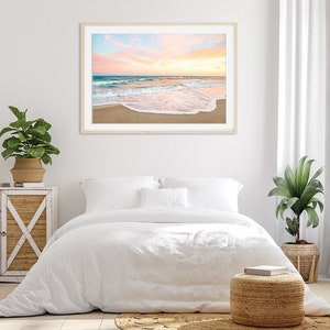 Sunset Beach Print, Pastel Beach Photography, Calming Ocean Print, Large Poster Wrightsville Beach Art, Tropical Surf Print, Coastal Decor image 3