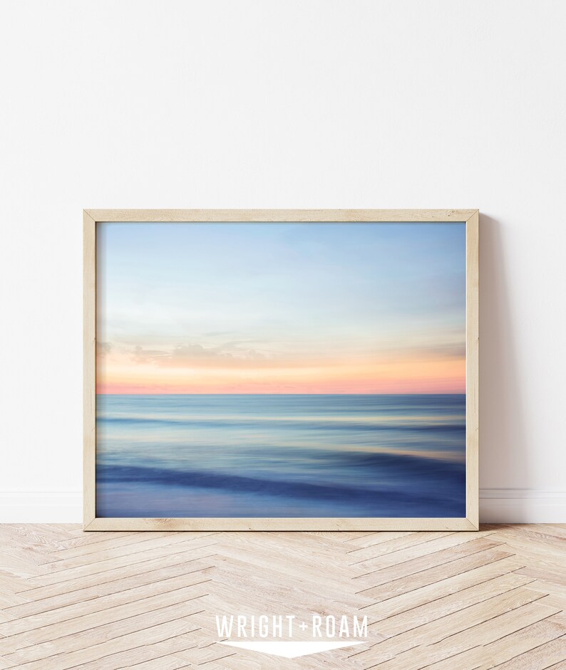 Minimal Blue Beach Print, Abstract beach photography, Calming Blue Wall Art, Coastal Living Room Decor, Tropical Dorm Wall Art, Surf Print image 1