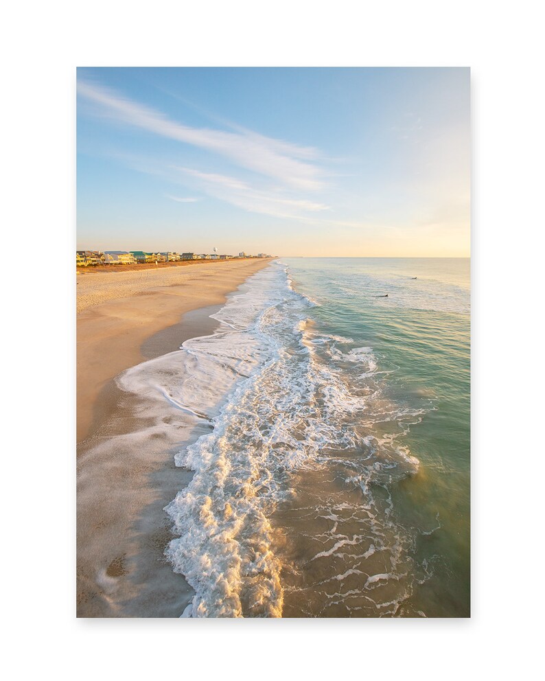 Sunset Beach Print, Aerial Ocean Photography, Wrightsville Beach Photography, Large Poster Ocean Art, Tropical Surf Print, Coastal Decor image 4