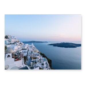 Sunset Caldera Greece Print, Fira Santorini Landsape, Blue Wall Art, Coastal Travel Photography, Mediterranean Art, Sunset Greek art image 9