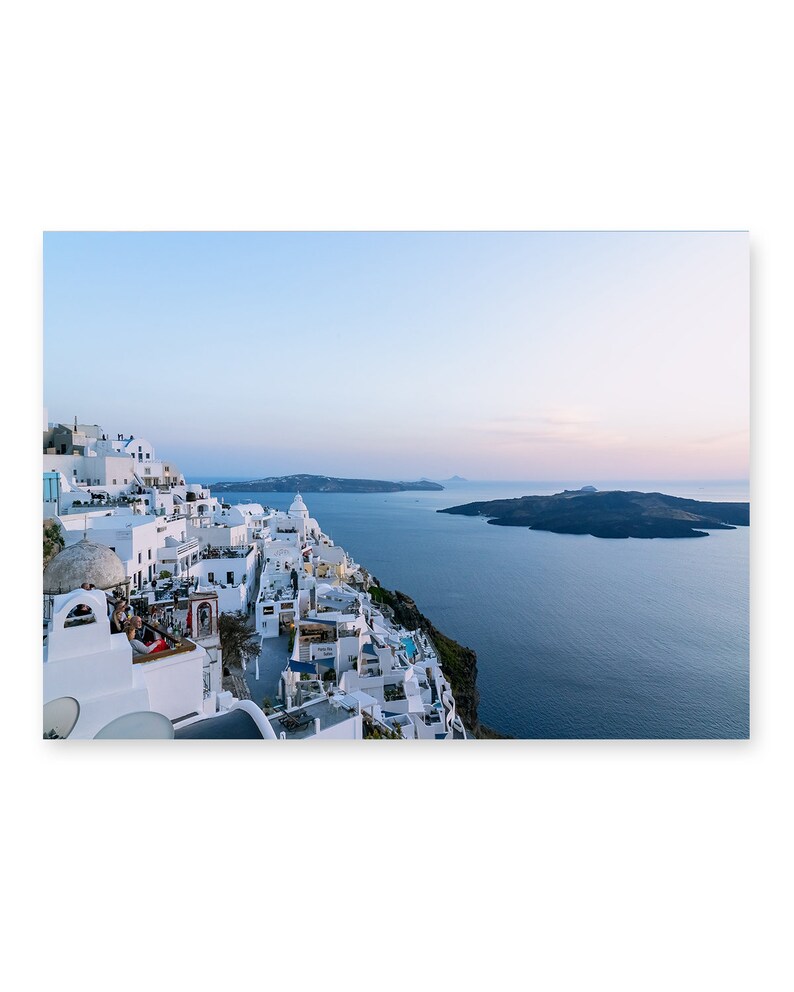 Sunset Caldera Greece Print, Fira Santorini Landsape, Blue Wall Art, Coastal Travel Photography, Mediterranean Art, Sunset Greek art image 9