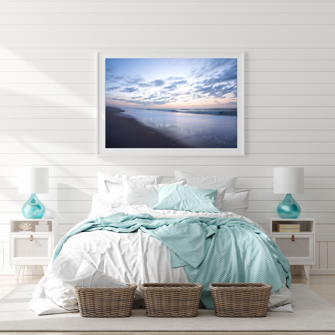 Blue Beach Print Blue Wall Art Sunset Ocean Print North Etsy
