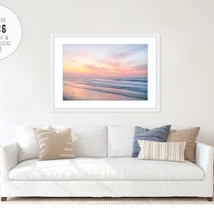 Sunset Beach Print, Calming Beach Photography, Pastel Ocean Print, Coastal Living Room Decor, Large Wall Art, Surf Print, Tropical Print image 7