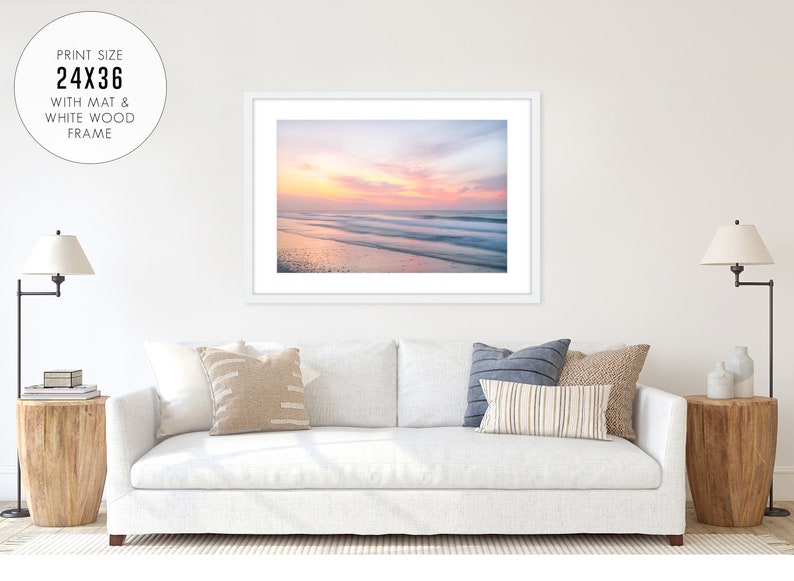 Sunset Beach Print, Calming Beach Photography, Pastel Ocean Print, Coastal Living Room Decor, Large Wall Art, Surf Print, Tropical Print image 7