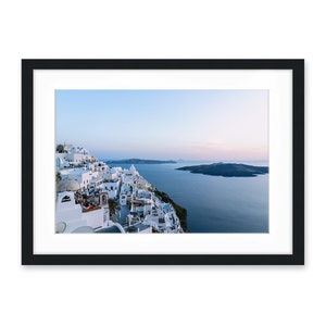 Sunset Caldera Greece Print, Fira Santorini Landsape, Blue Wall Art, Coastal Travel Photography, Mediterranean Art, Sunset Greek art image 7
