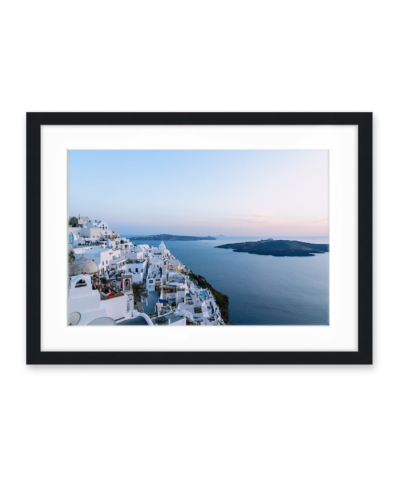 Sunset Caldera Greece Print, Fira Santorini Landsape, Blue Wall Art, Coastal Travel Photography, Mediterranean Art, Sunset Greek art image 7