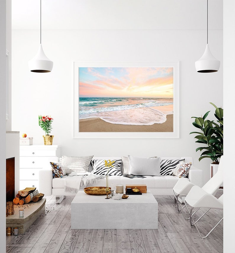 Sunset Beach Print, Pastel Beach Photography, Calming Ocean Print, Large Poster Wrightsville Beach Art, Tropical Surf Print, Coastal Decor image 5