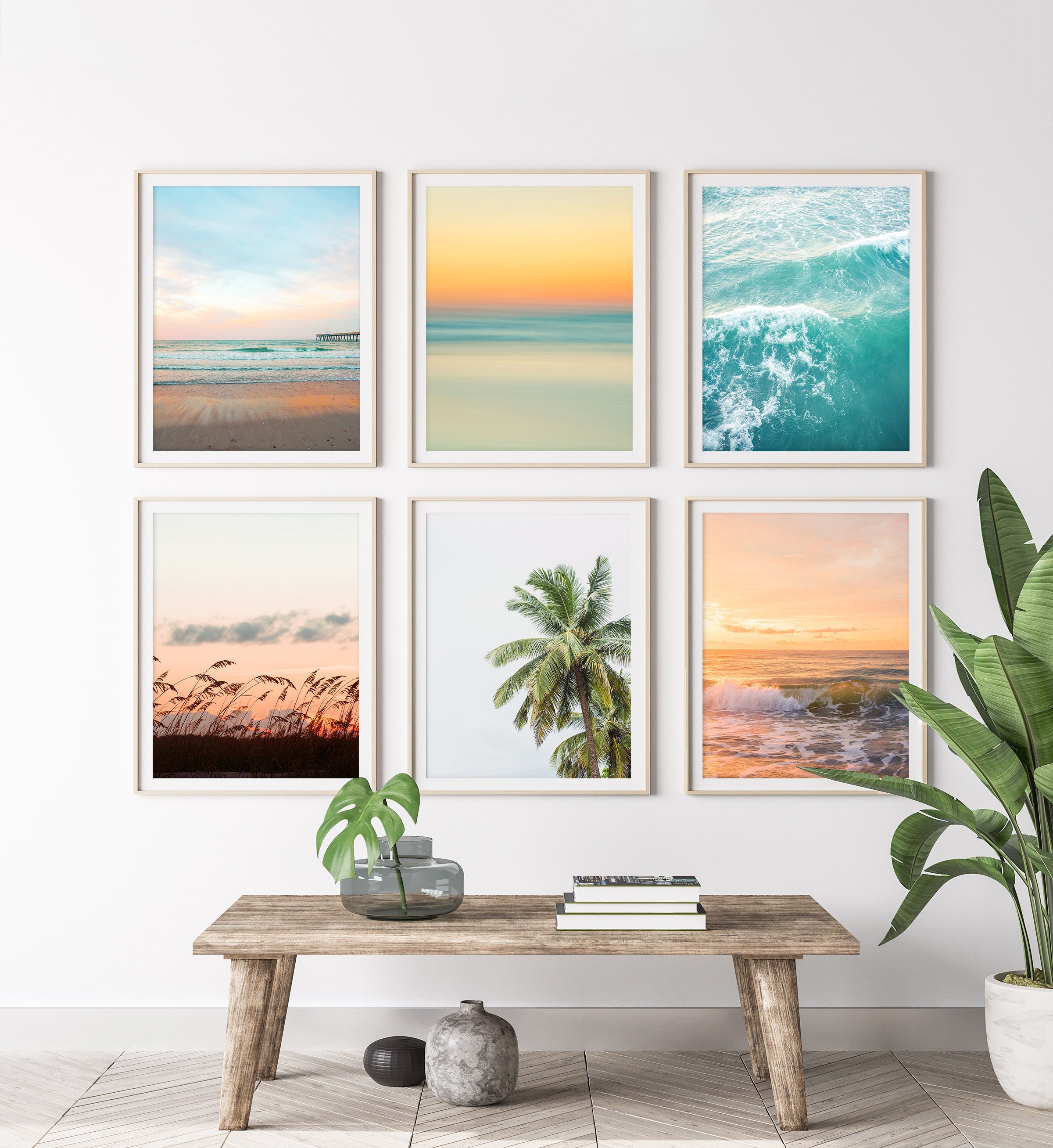 Set of 6 Beach Prints, Colorful Beach Photography, Sunset