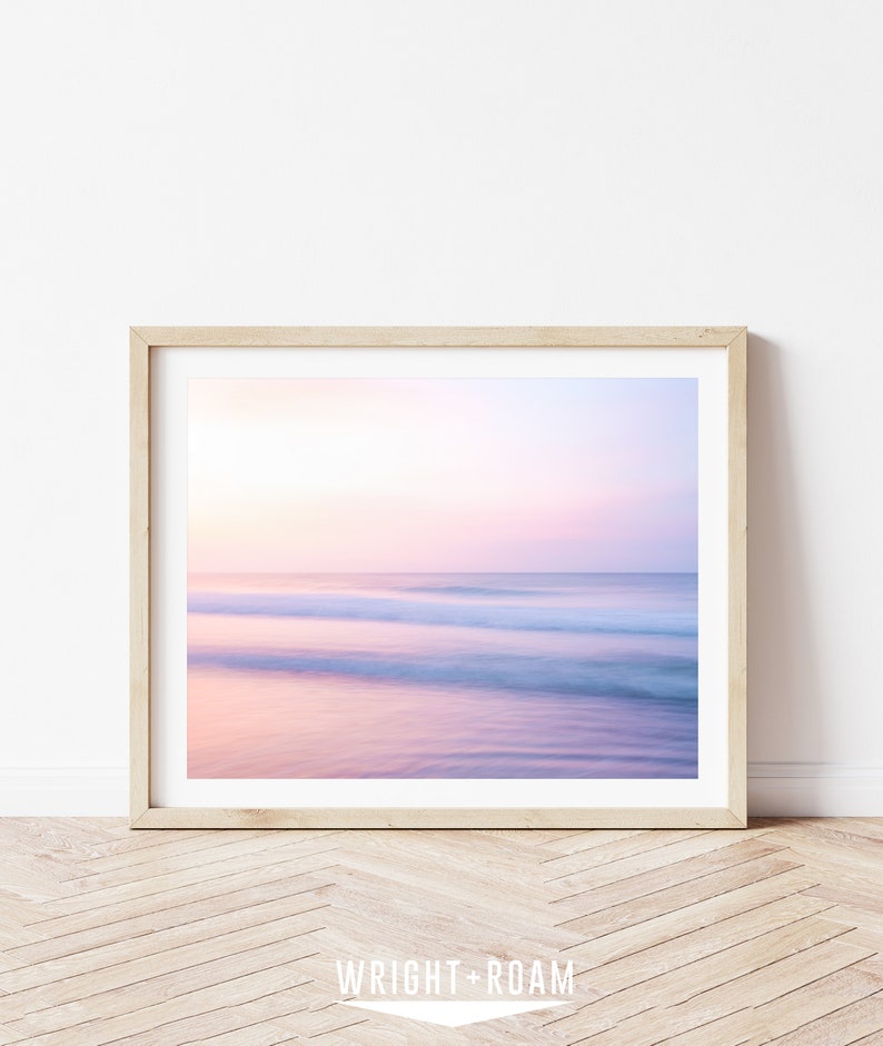 Sunset Beach Print, Pastel Beach Photography, Pastel Pink Wall Art, Calming Ocean Print, Boho Coastal Decor, Large Wall Art, Tropical Print image 6