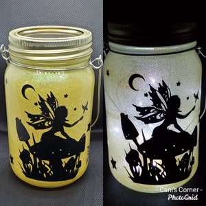 Hand-made Fairy night light, Glittered mason jar light