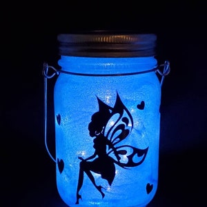 Hand-made Afro Fairy night light, Glittered mason jar light