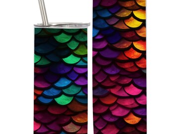 Multi-Color Mermaid Scales Stainless Steel Tumbler-20 OZ Skinny Tumbler-Gift for Women
