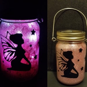 Hand-made Fairy night light, Glittered mason jar light