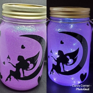 Hand-made Fairy night light, Glittered mason jar light