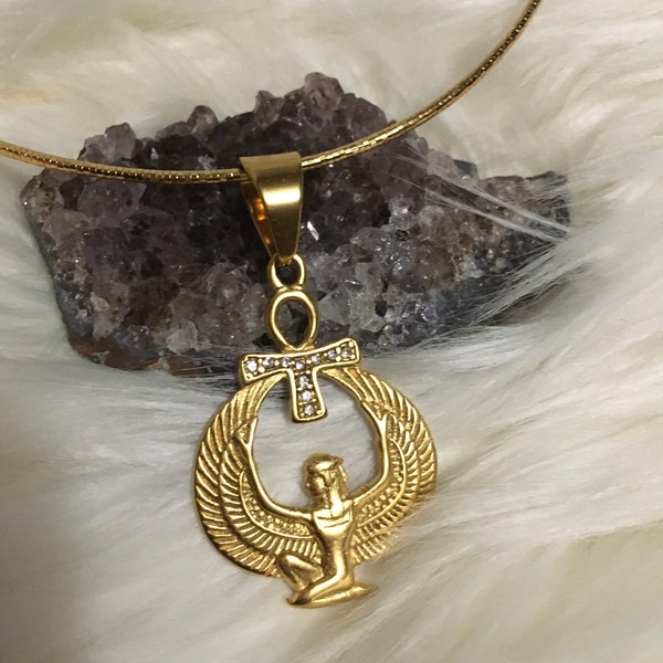 Ma’at Winged Egyptian Goddess Ankh Necklace