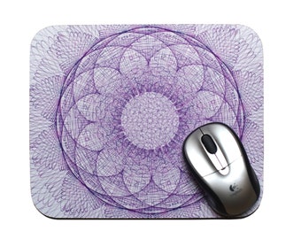 Unique Customized Mouse Pad -  Intricate Fractal Based Design - Flower-like in Shades of Purple
