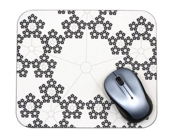 Unique Customized Mouse Pad -  Intricate Fractal Based Design - Monochromatic Pentagonal Pattern