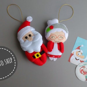 Adornos navideños de Papá Noel y la Sra. Claus hechos a mano en fieltro