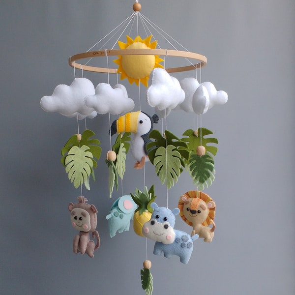 Safari Baby Mobile Boy - Jungle Crib Mobile Girl- Animals Mobile Elephant Lion Hanging Mobile - Neutral Gender Baby Gift - Newborn Present