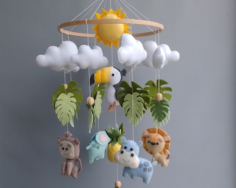 Safari Baby Mobile Boy - Jungle Crib Mobile Girl- Animals Mobile Elephant Lion Hanging Mobile - Neutral Gender Baby Gift - Newborn Present