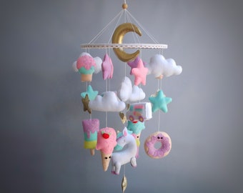 Unicorn Mobile - Ice Cream Mobile - Unicorn Nursery Decor - Sweet Nursery Decor