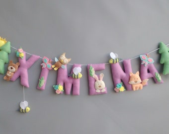 Felt Name Banner: Woodland Animals Garland, Nursery Decor