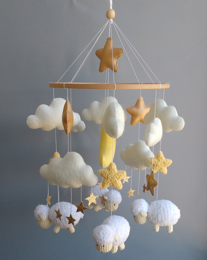 Sheep Mobile Baby Mobile Boy Sheeps Mobile Clouds Nursery Decor Expecting Mom Gift Gender Neutral image 8