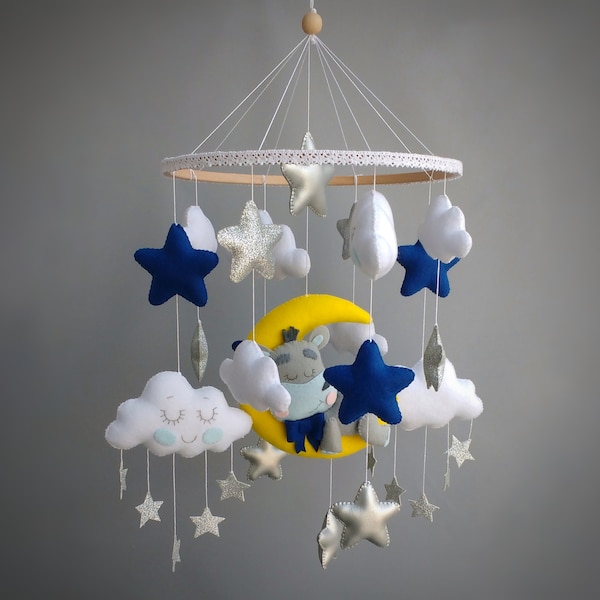 Hippo Baby Nursery Mobile - Baby Mobile Hanging - Baby Room - Clouds Nursery Decor - Expecting Mom Gift
