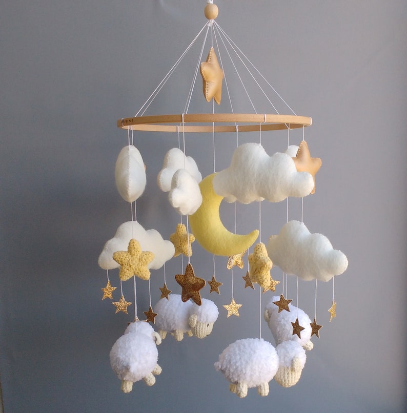 Sheep Mobile Baby Mobile Boy Sheeps Mobile Clouds Nursery Decor Expecting Mom Gift Gender Neutral image 4