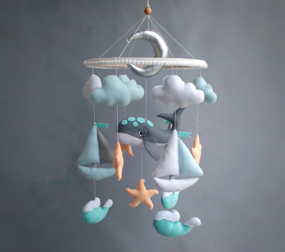 Whale Baby Mobile: Felt Ocean Nursery Decor