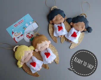 Handmade Felt Christmas Angel Ornaments – Holiday Decor Set