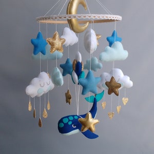 Whale Mobile Baby Mobile Boy Clouds Baby Mobile Ocean Nursery Baby Mobile Blue Expecting Mom Gift image 10