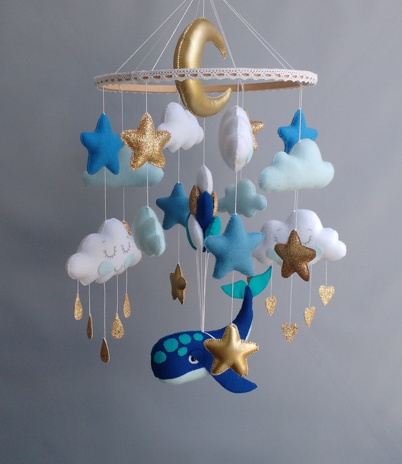 Whale Mobile Baby Mobile Boy Clouds Baby Mobile Ocean Nursery Baby Mobile Blue Expecting Mom Gift image 10