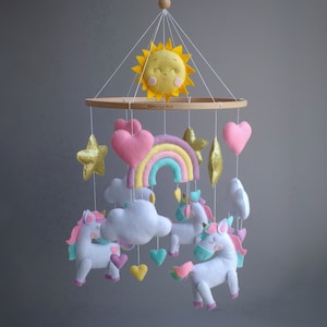 Unicorn Baby Mobile: Rainbow Nursery Decor, Felt Crib Mobile