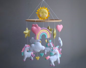 Unicorn Mobile - Rainbow Baby Mobile - Unicorn Nursery Decor - Rainbow Nursery- Baby Shower Gift